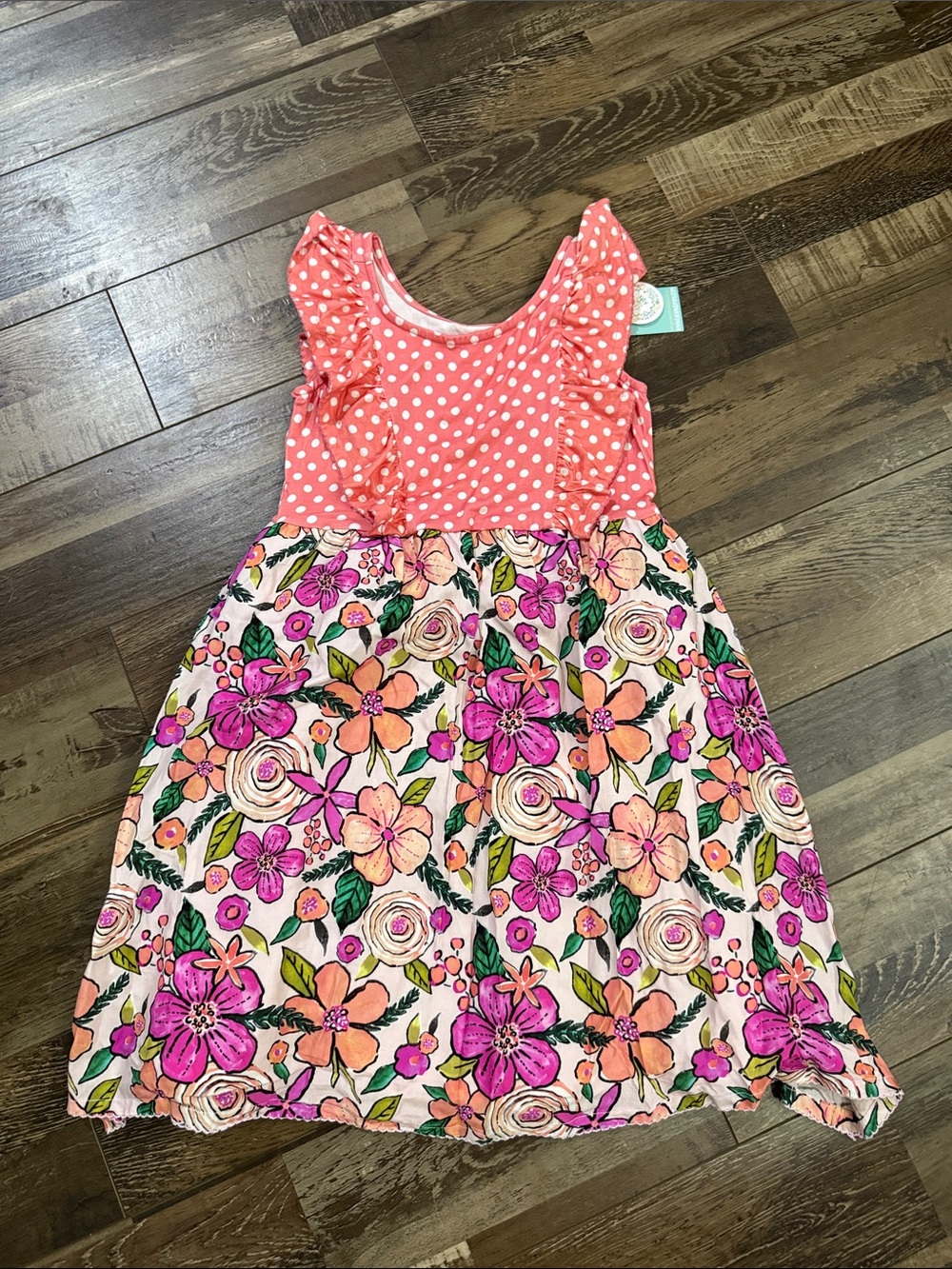 Girls' Pink Polka Dot & Floral Ruffle Dress 2t/3t